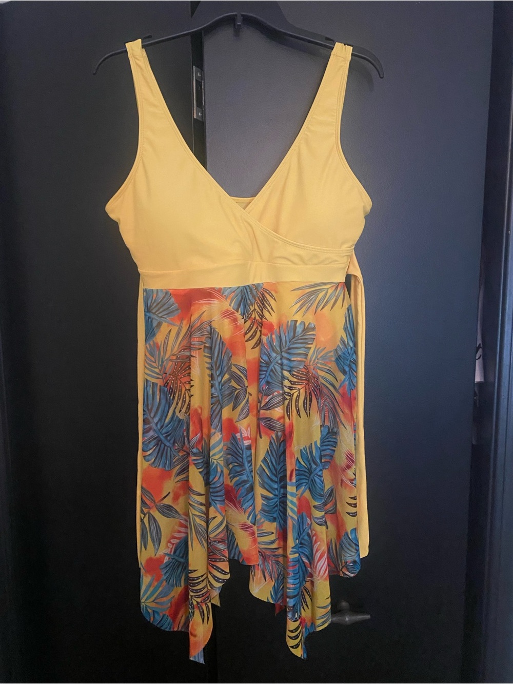 SHEIN Yellow Tropical Floral One-Piece Swimdress